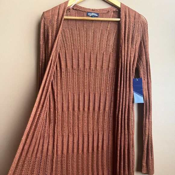 NWT Burnt Orange/Rust Lightweight Knit Long Boho Cardigan - Picture 1 of 8